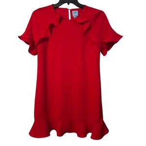 Red Ruffle Trim CeCe Short Sleeve Dress size Small women dress
